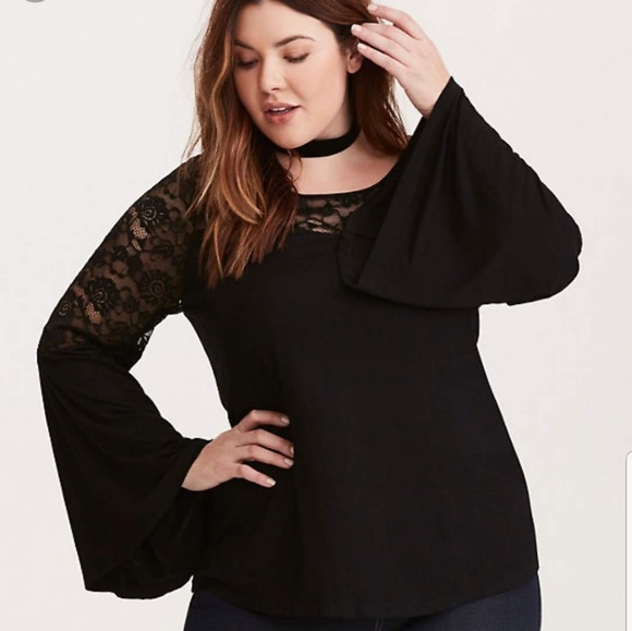 Lace Inset Bell Sleeve Top - Picture 1 of 4